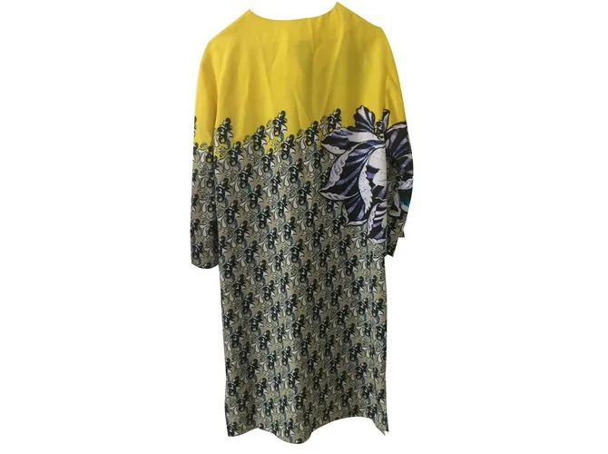 Etro Vestido de seda amarillo y estampado. Multicolor 