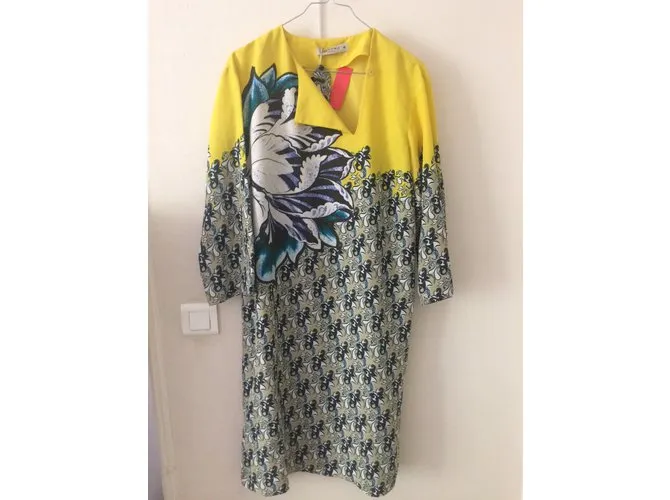 Etro Vestido de seda amarillo y estampado. Multicolor 