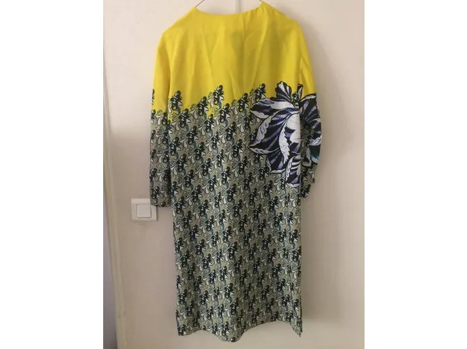Etro Vestido de seda amarillo y estampado. Multicolor 