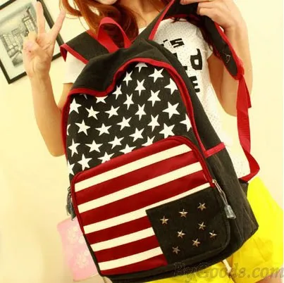 Fashion American Flag Rivet Canvas Backpack