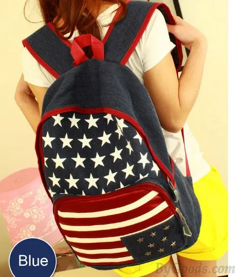 Fashion American Flag Rivet Canvas Backpack