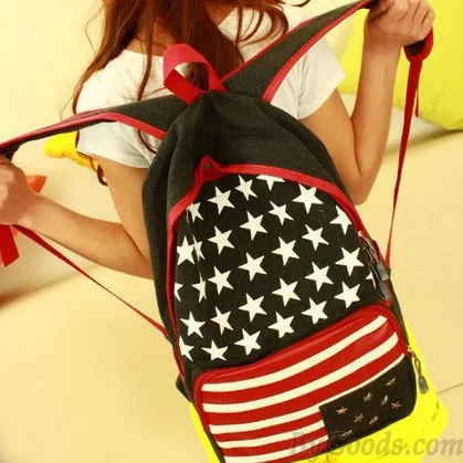 Fashion American Flag Rivet Canvas Backpack