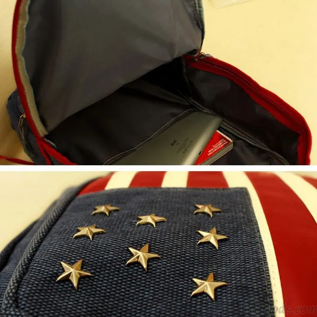 Fashion American Flag Rivet Canvas Backpack