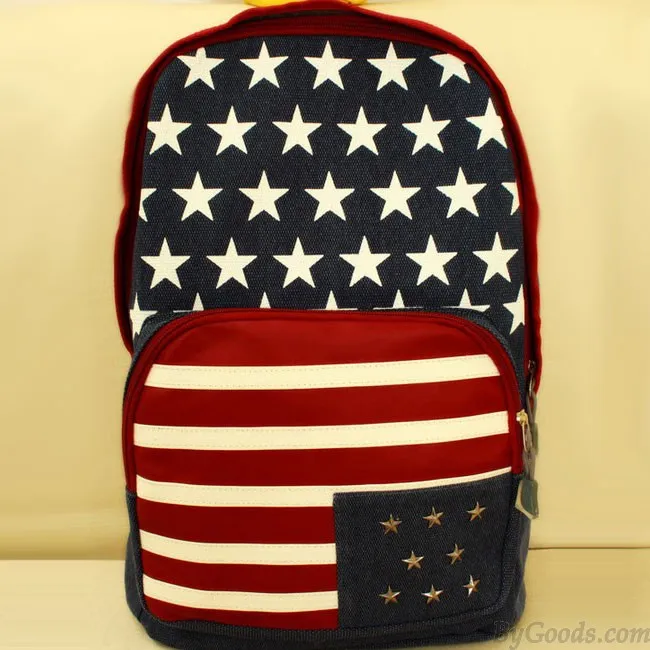 Fashion American Flag Rivet Canvas Backpack