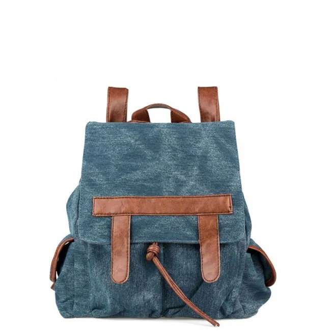  Fashion Denim With Leather Tassels Canvas Backpack