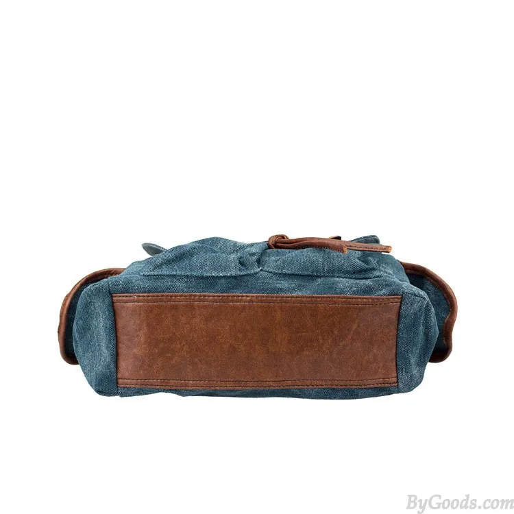  Fashion Denim With Leather Tassels Canvas Backpack