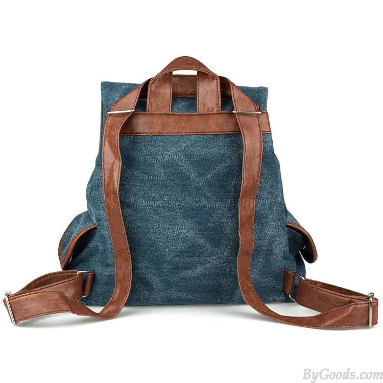  Fashion Denim With Leather Tassels Canvas Backpack