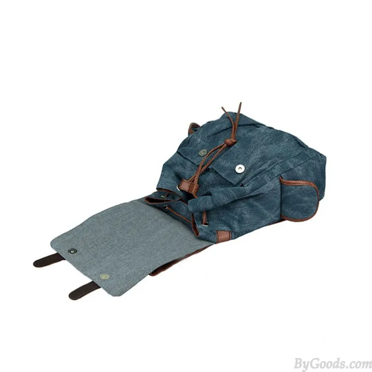  Fashion Denim With Leather Tassels Canvas Backpack