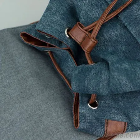  Fashion Denim With Leather Tassels Canvas Backpack