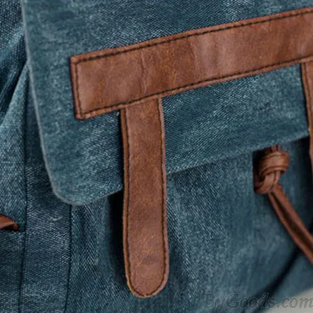  Fashion Denim With Leather Tassels Canvas Backpack