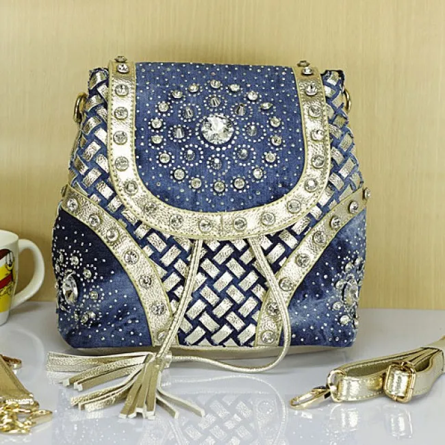  Fashion Fireworks Rhinestone Weave Tassel Backpack