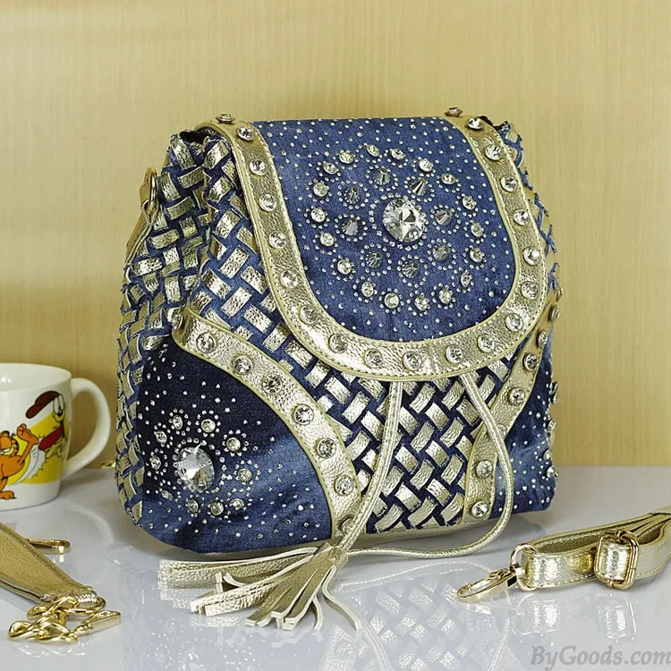  Fashion Fireworks Rhinestone Weave Tassel Backpack