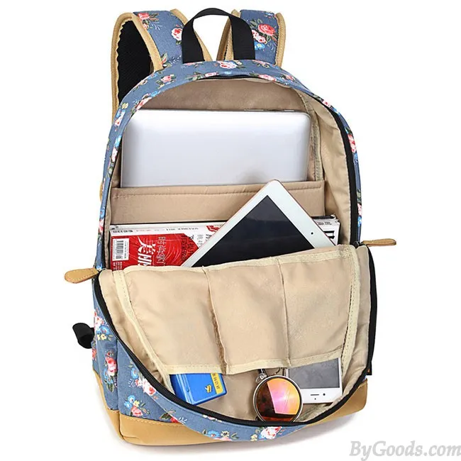 Fashion Girl's Canvas Printing Rose Flowers School Backpack Large Capacity Travel Backpack 
