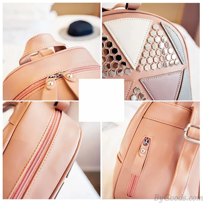 Fashion Girl's School PU Splicing Triangles Sequins Backpack Leisure Rivet Backpack 