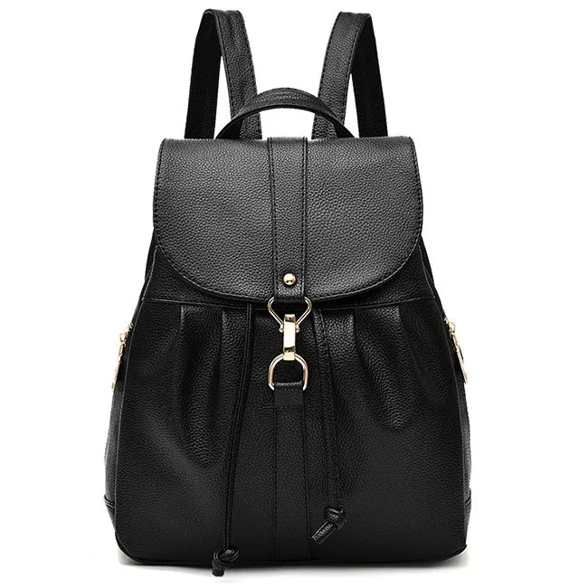  Fashion Lichee Pattern PU Girl's Fold Metal Lock Flap Backpack Leisure Travel Backpack 