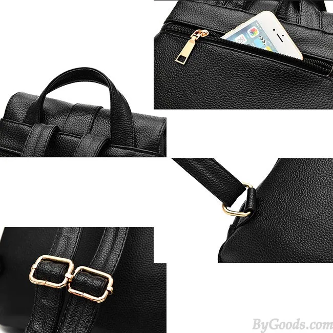  Fashion Lichee Pattern PU Girl's Fold Metal Lock Flap Backpack Leisure Travel Backpack 