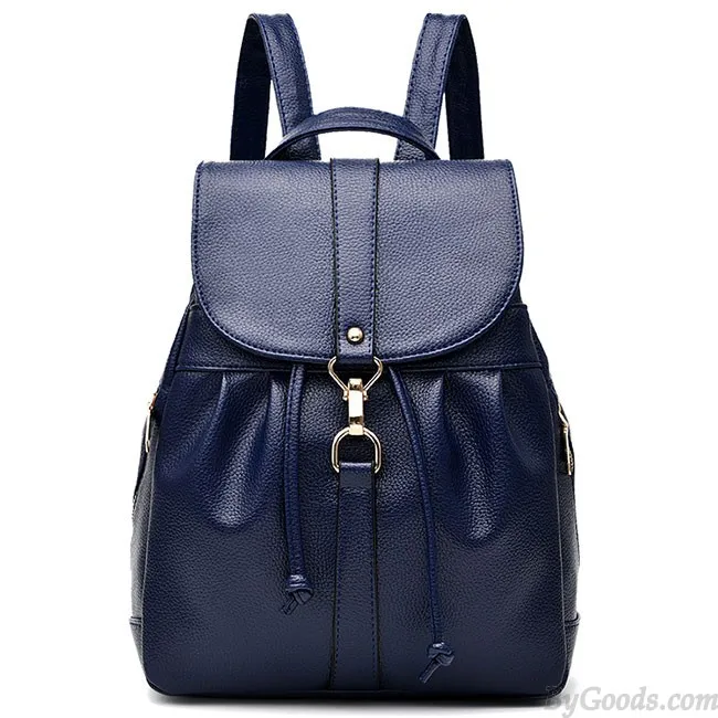  Fashion Lichee Pattern PU Girl's Fold Metal Lock Flap Backpack Leisure Travel Backpack 