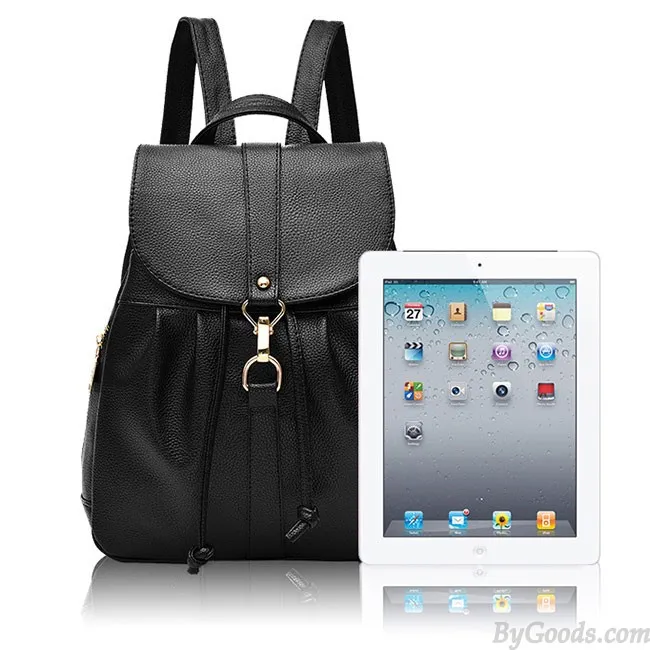  Fashion Lichee Pattern PU Girl's Fold Metal Lock Flap Backpack Leisure Travel Backpack 