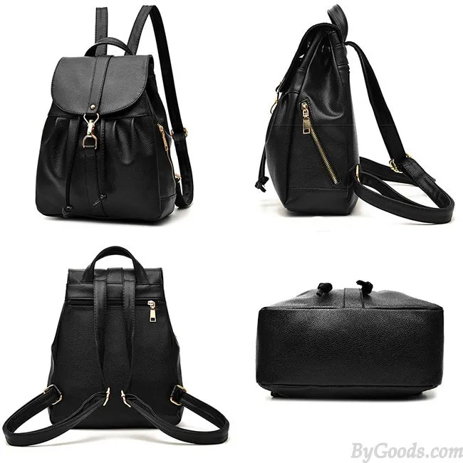  Fashion Lichee Pattern PU Girl's Fold Metal Lock Flap Backpack Leisure Travel Backpack 