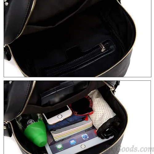 Fashion Punk Original Diamond Rivet Skull Black Satchel Backpack