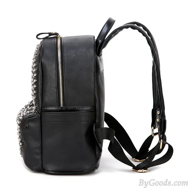 Fashion Punk Original Diamond Rivet Skull Black Satchel Backpack