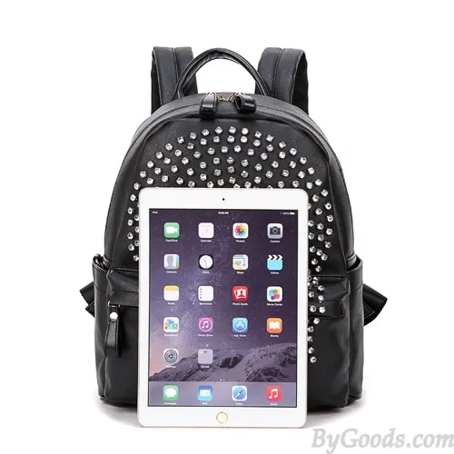 Fashion Punk Original Diamond Rivet Skull Black Satchel Backpack