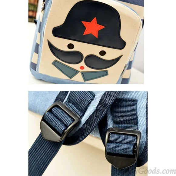 Fashion Striped Moustache Printed Canvas Backpack