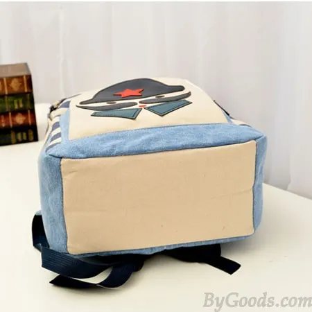 Fashion Striped Moustache Printed Canvas Backpack