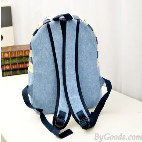 Fashion Striped Moustache Printed Canvas Backpack