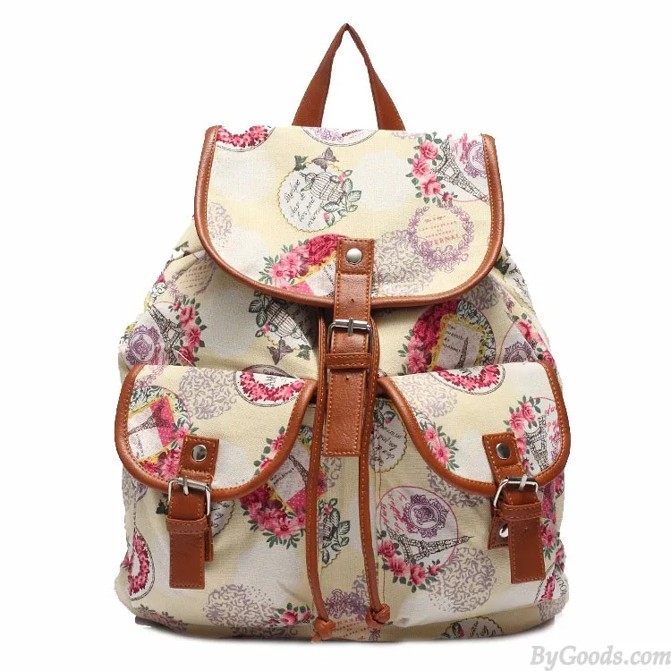 Fashion Tower Floral Canvas Schoolbag Backpack Travel Backpack