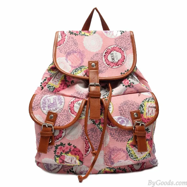 Fashion Tower Floral Canvas Schoolbag Backpack Travel Backpack