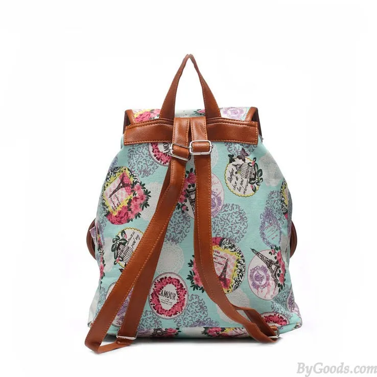 Fashion Tower Floral Canvas Schoolbag Backpack Travel Backpack