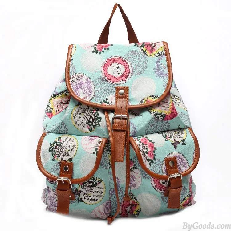 Fashion Tower Floral Canvas Schoolbag Backpack Travel Backpack