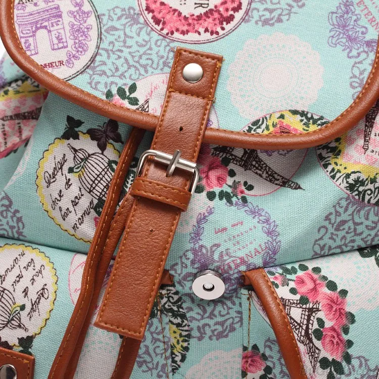 Fashion Tower Floral Canvas Schoolbag Backpack Travel Backpack