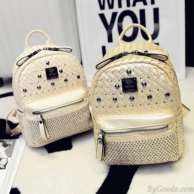Fashion Woven Rivet Mini Backpack