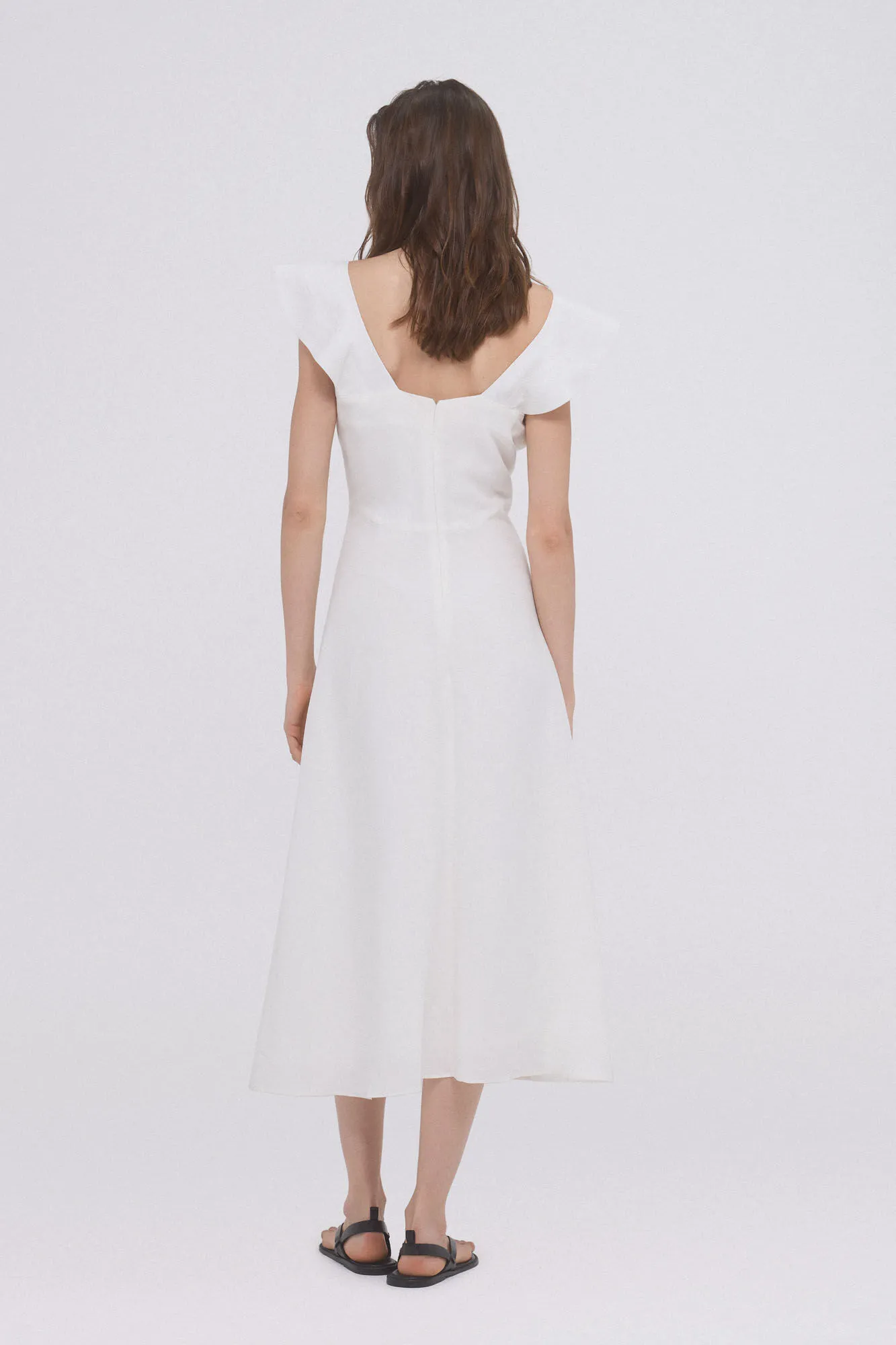 Flounced viscose and linen dress