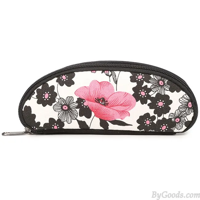 Folk Ink Wash Painting Pink Flowers Rose School Girl's Black Canvas Large Backpack
