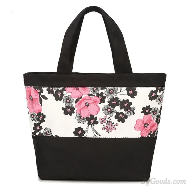 Folk Ink Wash Painting Pink Flowers Rose School Girl's Black Canvas Large Backpack