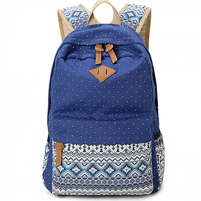 Folk Leisure Polka Dot Rucksack Bohemia Trunk College Canvas Backpack