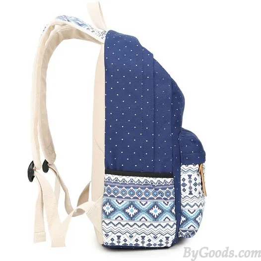 Folk Leisure Polka Dot Rucksack Bohemia Trunk College Canvas Backpack