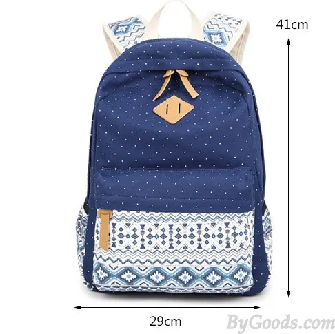 Folk Leisure Polka Dot Rucksack Bohemia Trunk College Canvas Backpack
