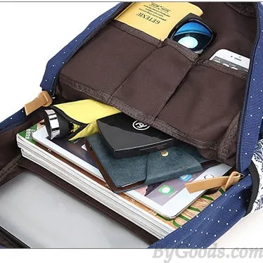 Folk Leisure Polka Dot Rucksack Bohemia Trunk College Canvas Backpack