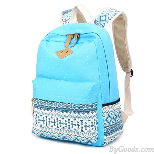Folk Leisure Polka Dot Rucksack Bohemia Trunk College Canvas Backpack