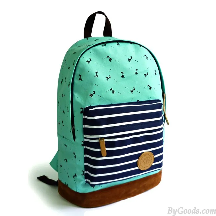 Fresh Deer Strip Print Canvas Backpack