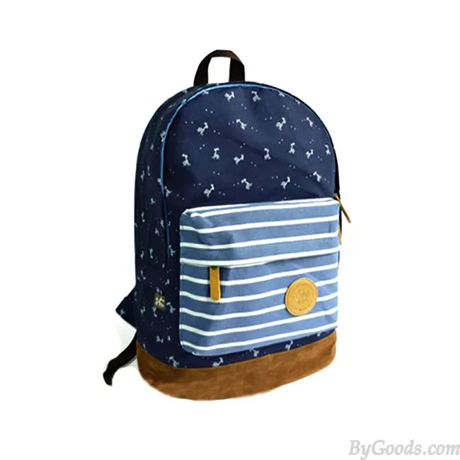 Fresh Deer Strip Print Canvas Backpack