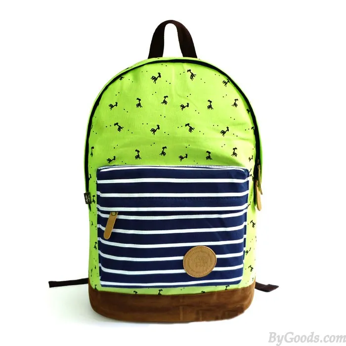 Fresh Deer Strip Print Canvas Backpack