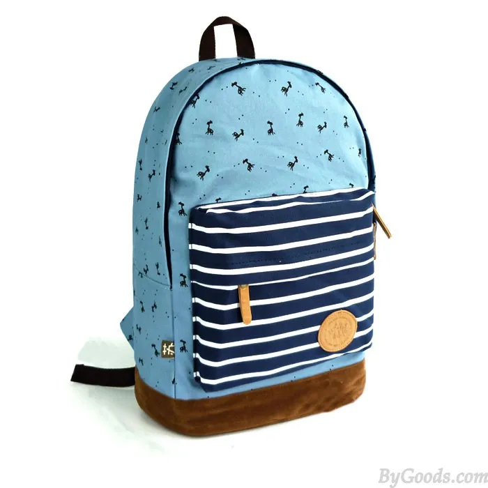Fresh Deer Strip Print Canvas Backpack