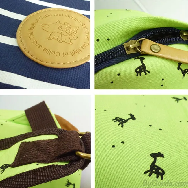 Fresh Deer Strip Print Canvas Backpack