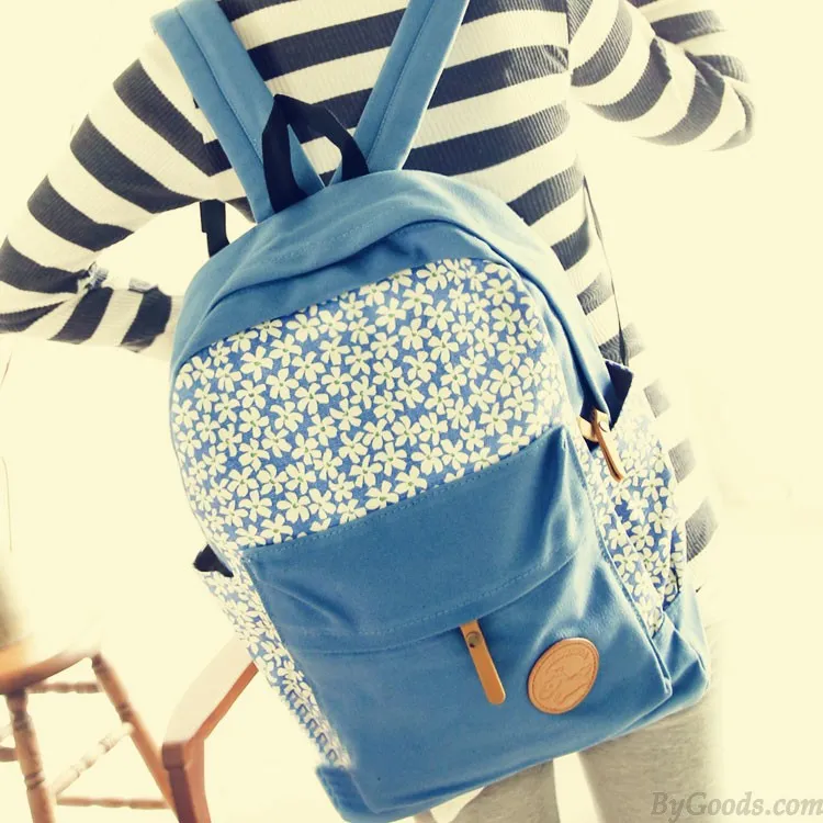 Fresh Floral Printed Canvas Backpack