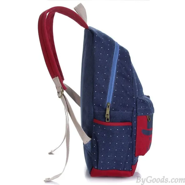 Fresh French Mustache Polka Dot Canvas Backpack
